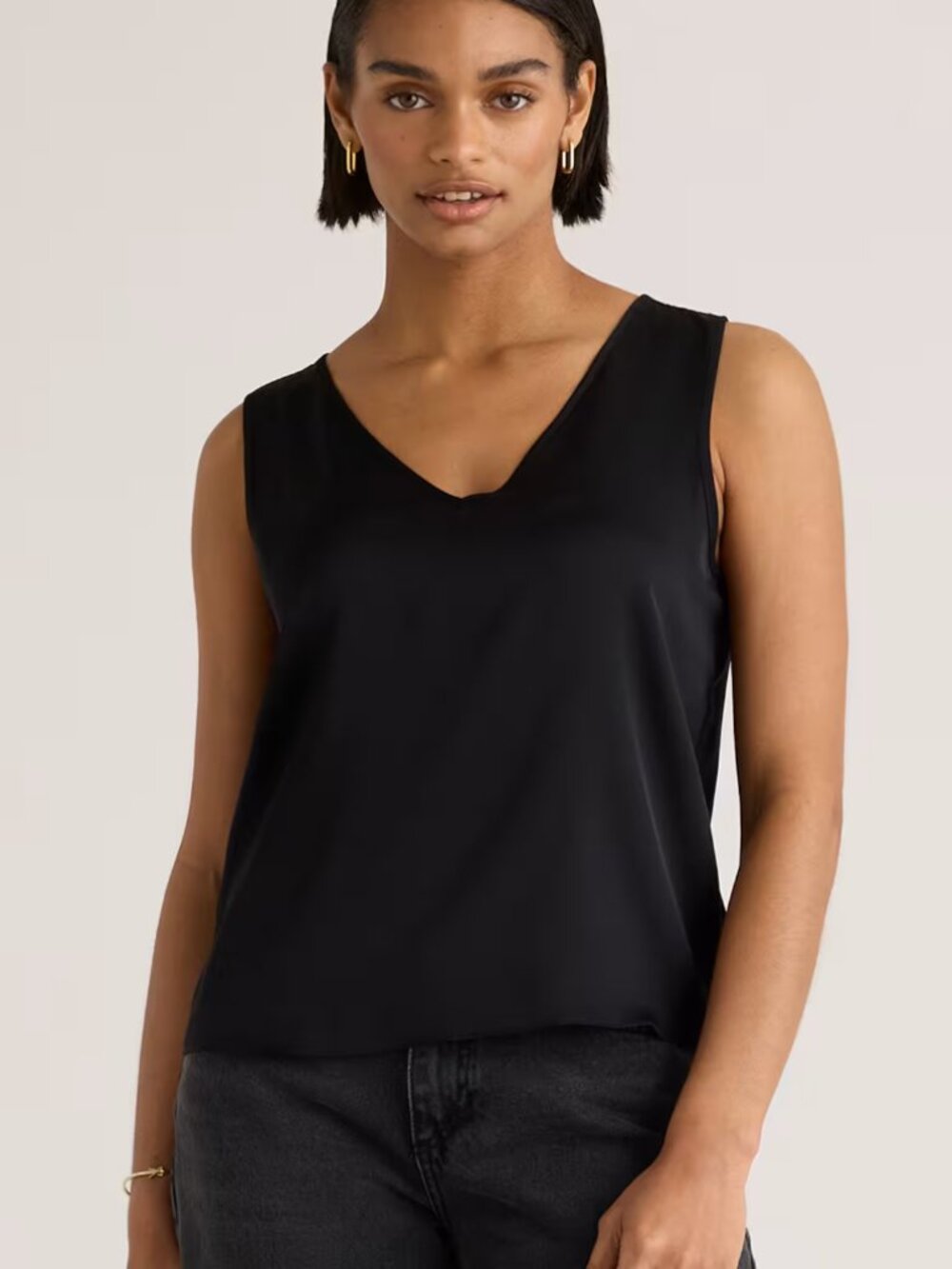 Quince Washable Stretch Silk Tank Top Women’s Small Camisole V-Neck Black